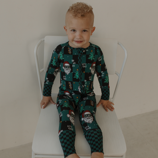 Let's Race Santa Zip Up Pajamas *PREORDER - SHIPPING OUT BETWEEN NOV 10-17*