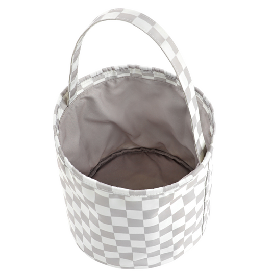 Neutral Checker Fabric Basket