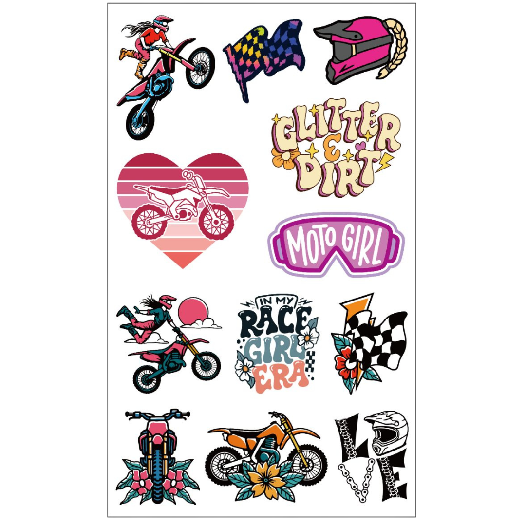 Moto Girl Temporary Tattoo Sheet