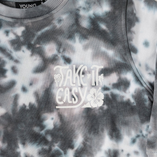 TAKE IT EASY TIE-DYE CREWNECK // CHARCOAL