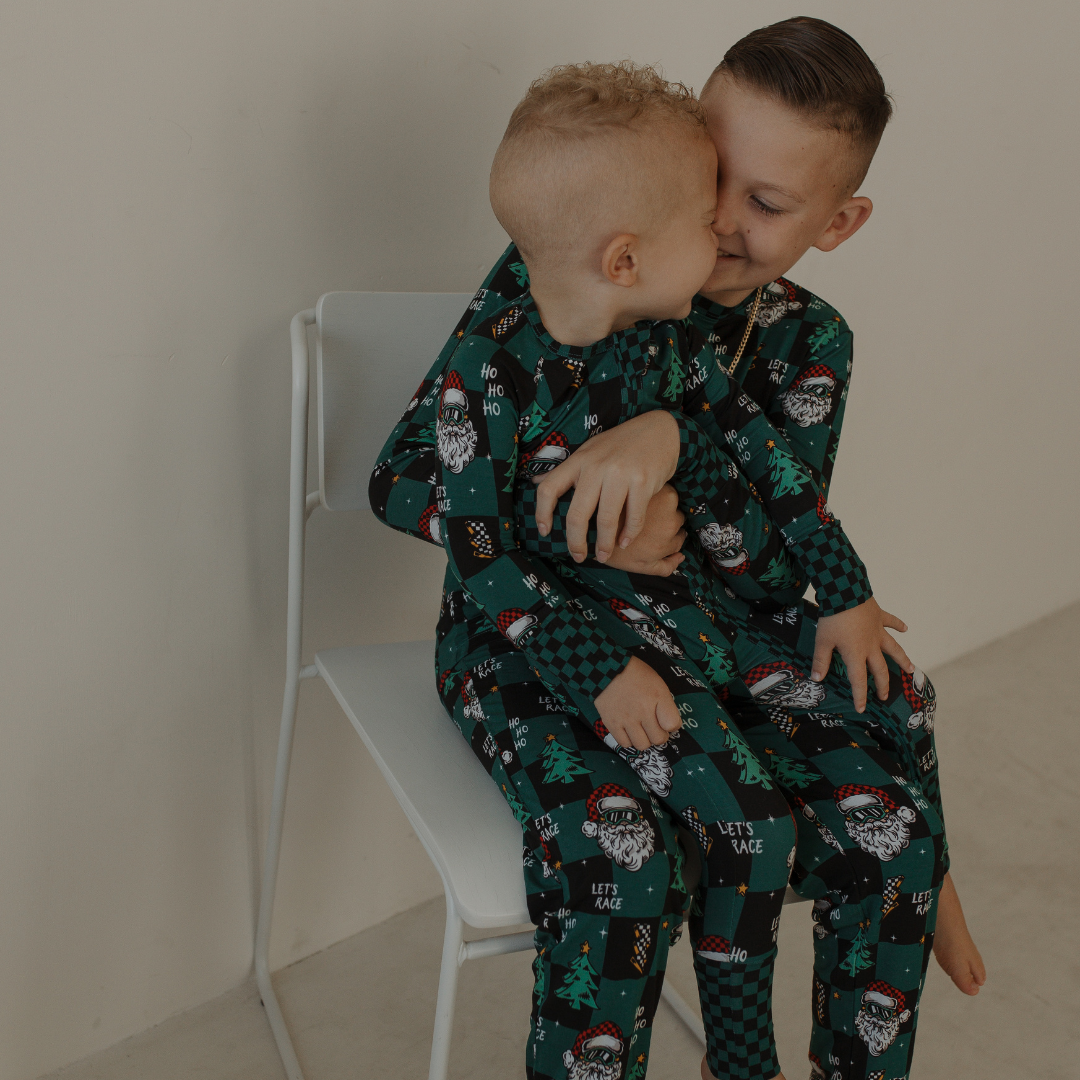 Let's Race Santa Zip Up Pajamas *PREORDER - SHIPPING OUT BETWEEN NOV 10-17*