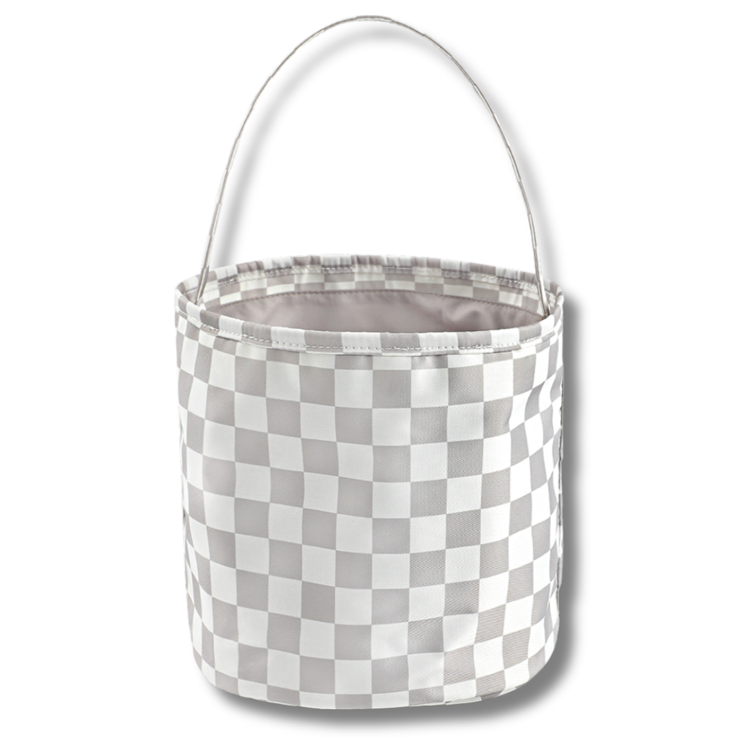 Neutral Checker Fabric Basket