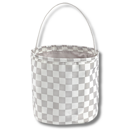 Neutral Checker Fabric Basket