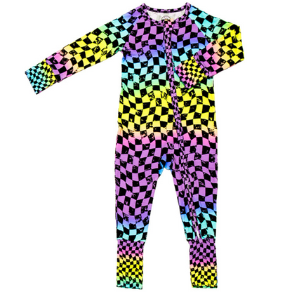 Rainbow Checker Zip Up Pajamas