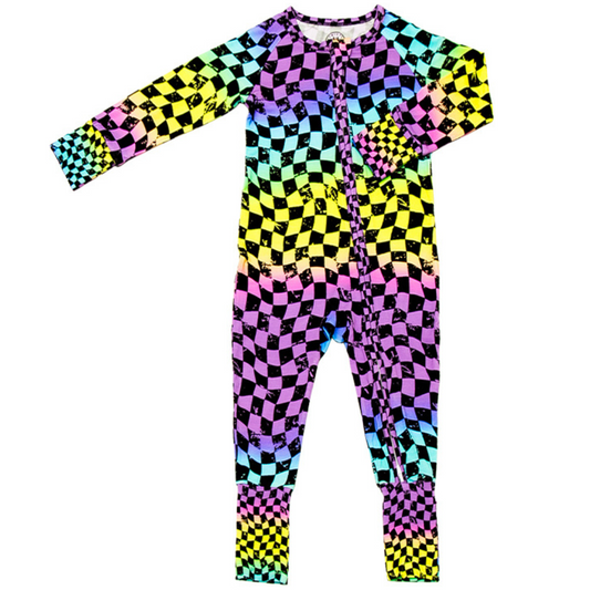 Rainbow Checker Zip Up Pajamas
