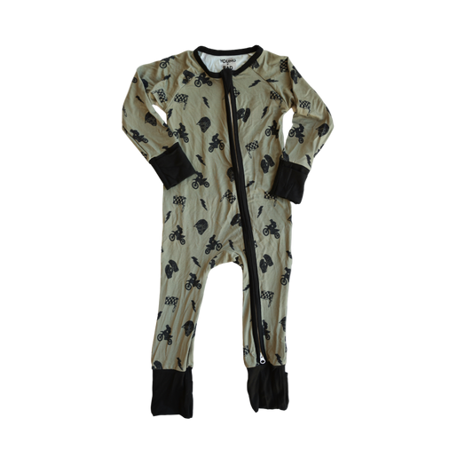 Green Moto Zipper Bamboo Jammies