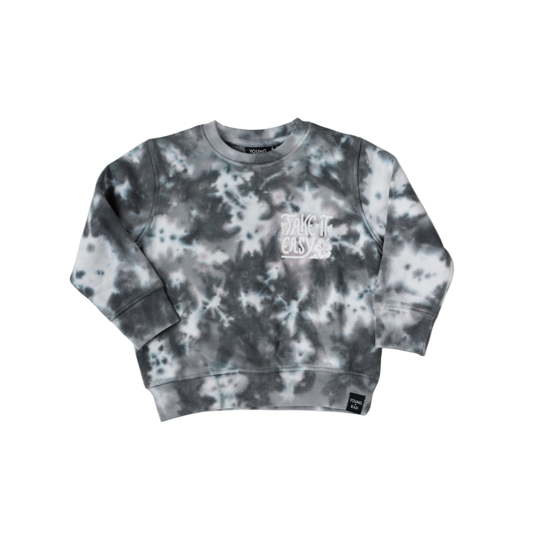 TAKE IT EASY TIE-DYE CREWNECK // CHARCOAL